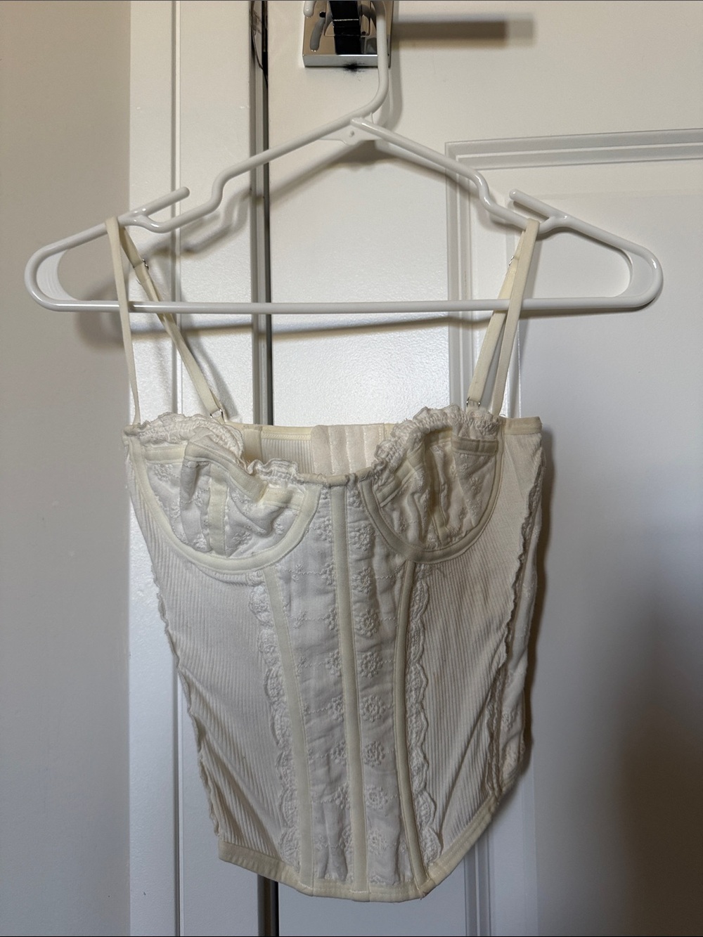 Urban Outfitters Cream Lace-Trim Corset Tank